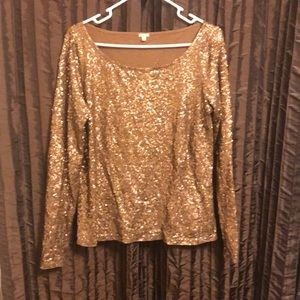 J Crew gold sequined long sleeved shirt